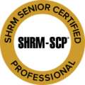 A gold colored circle with the words shrm senior certified professional in it.