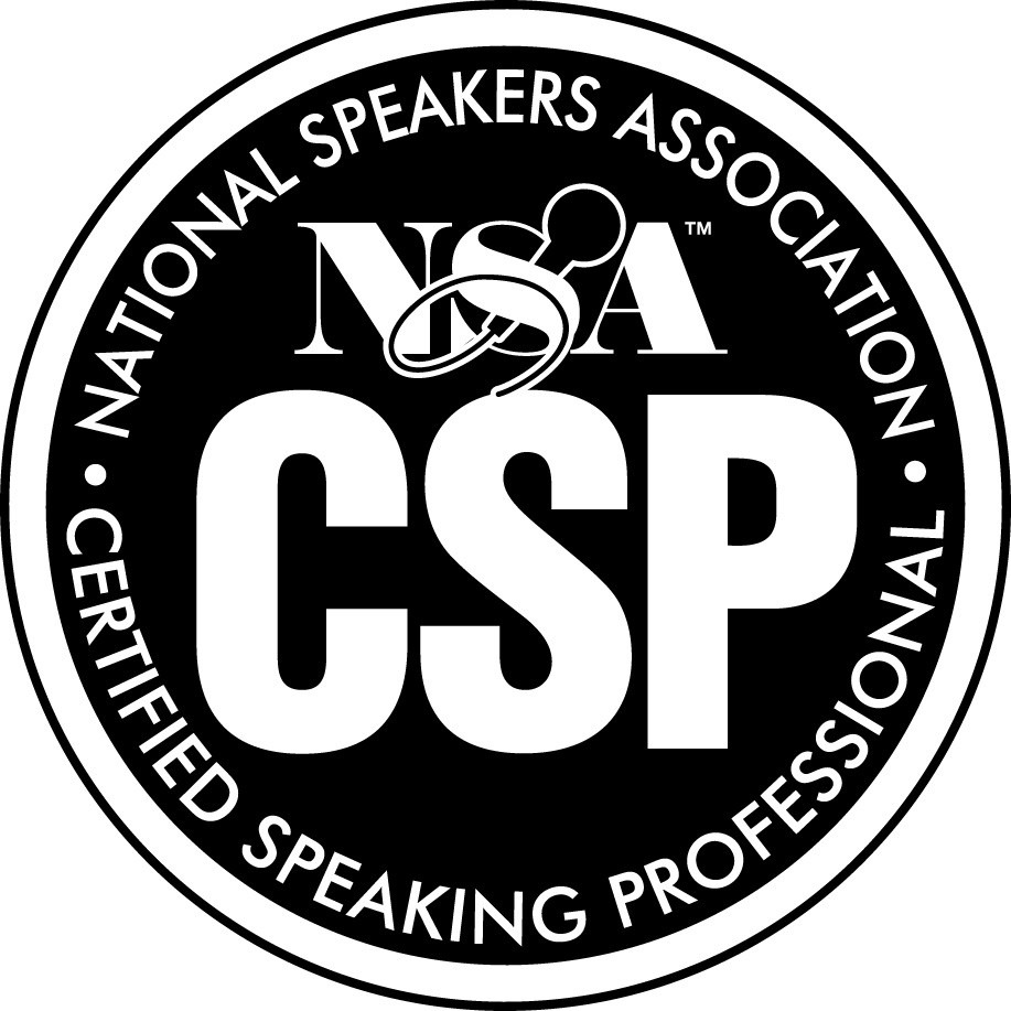 A black and white logo for the national speakers association.